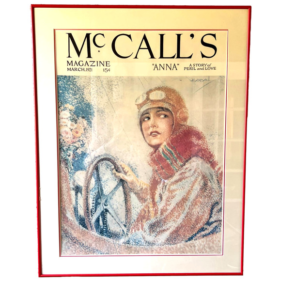 Vintage Framed McCall’s Magazine Cover Art Printed Poster Woman Pilot Portrait